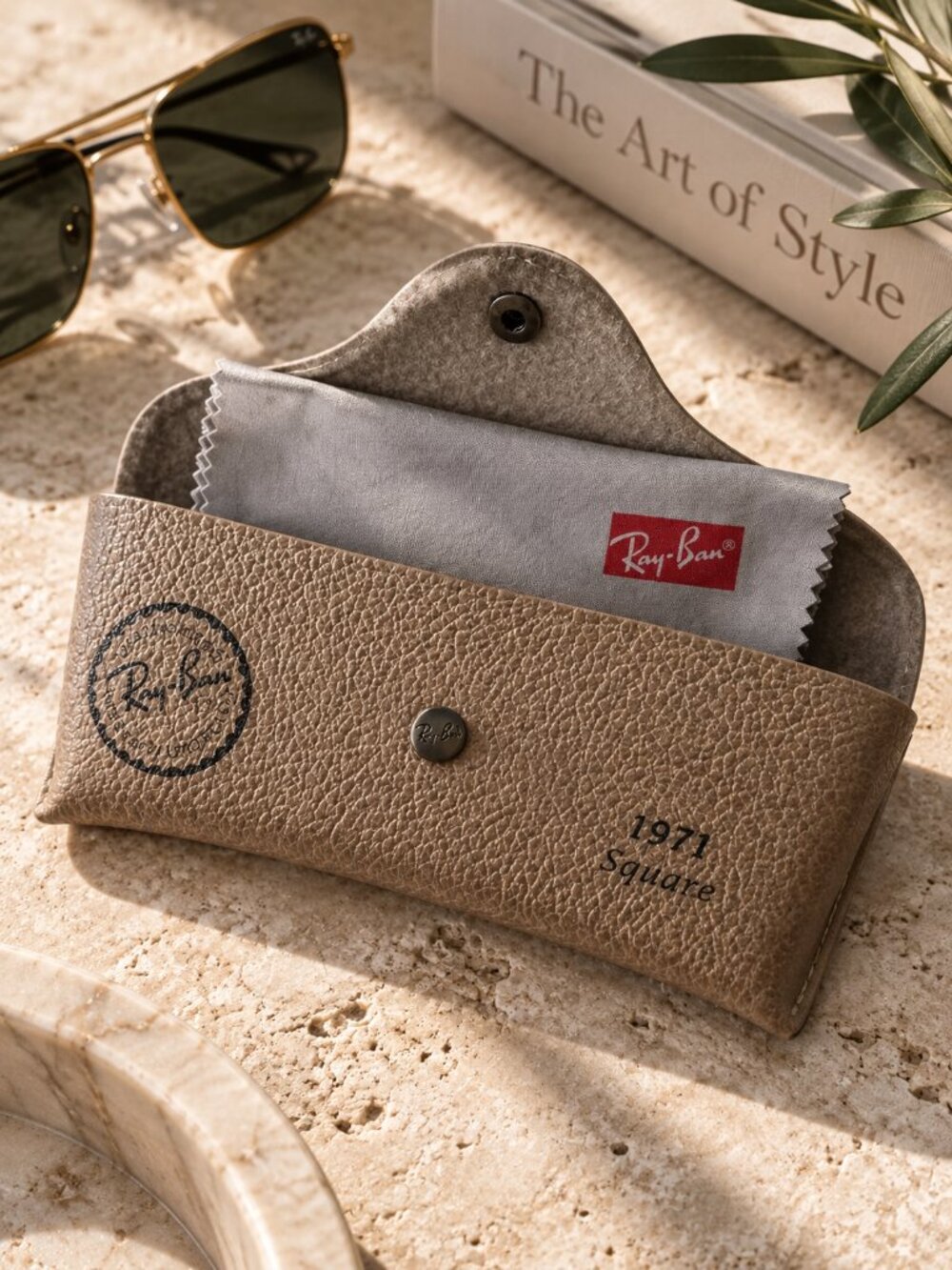 Ray-Ban 1971 Square Tan Sunglasses Replacement Case & Cleaning Cloth